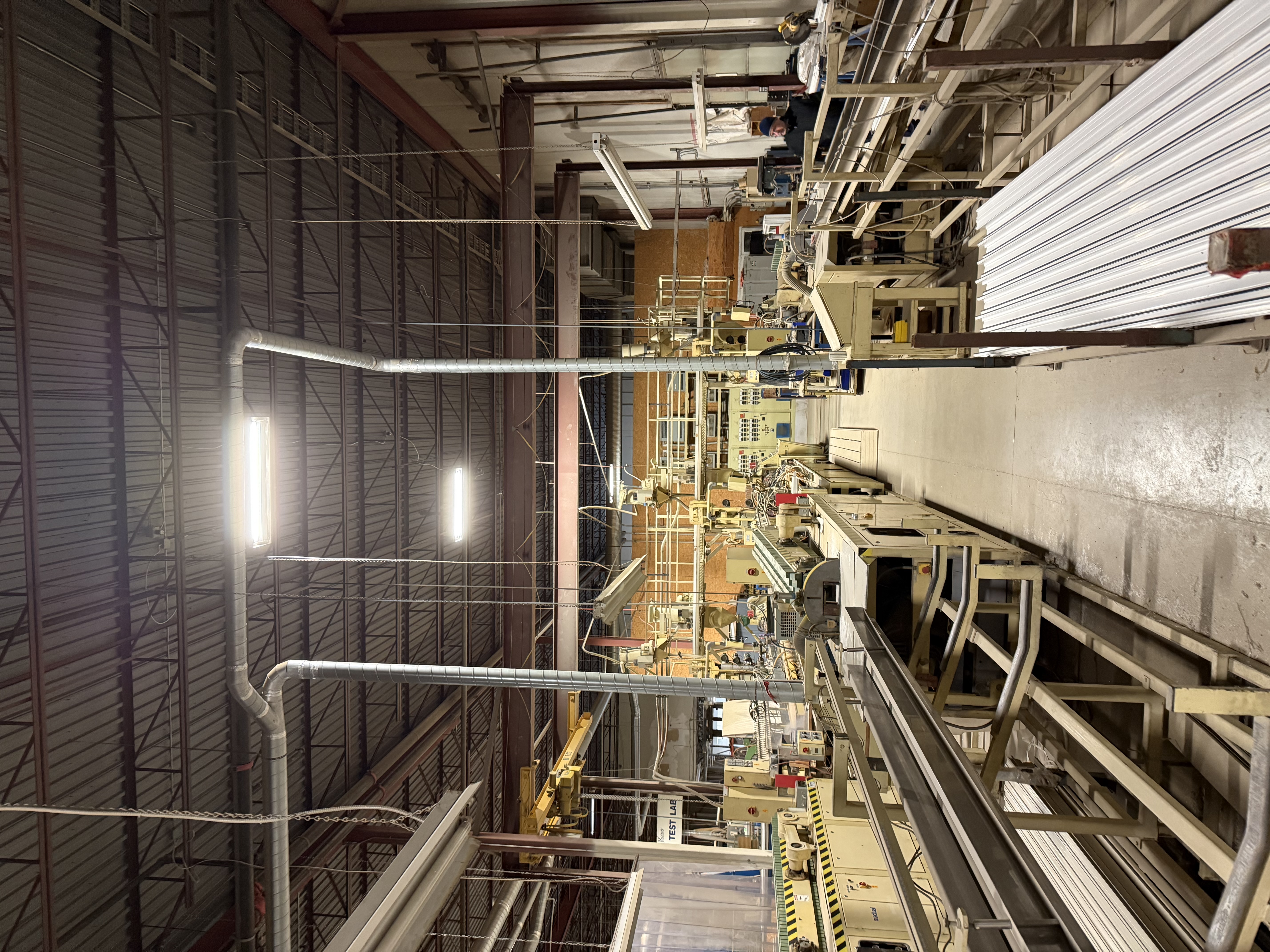 2.4" American Maplan #DSK-62, twin screw extrusion line, AKT4 calibrating table, ARZ3000 puller/saw, AE50B