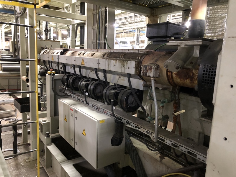 3.9" Reifenhauser, monofilament extrusion line, 100mm extruder, die, ovens, godets, strand line, 2002 (2