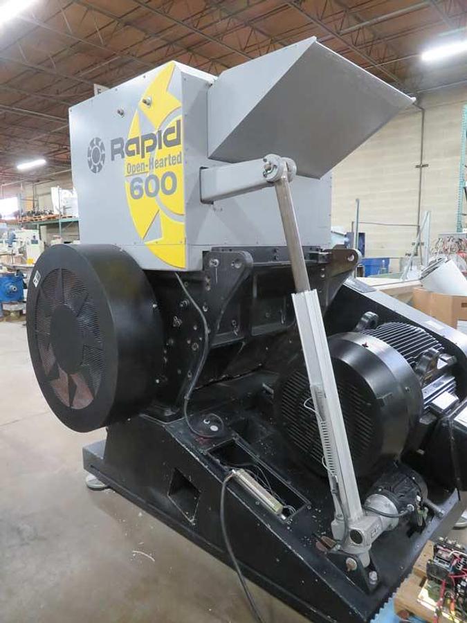 24" x 36" Rapid #600-90, plastic granulator, 150 HP, double scissor 5 knife rotor, 3 bed knives, tangential