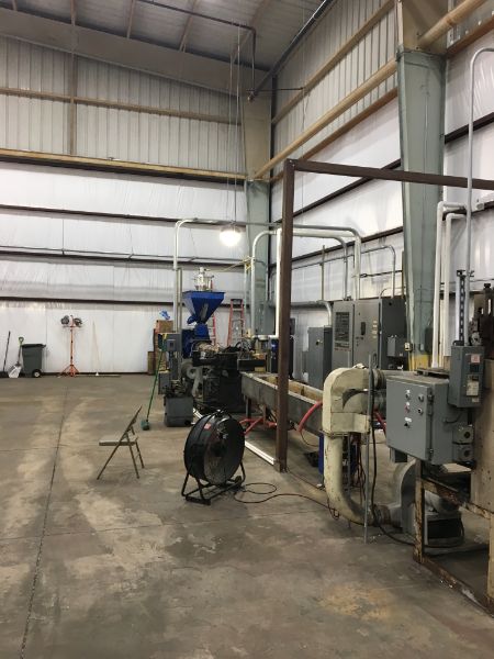 4.5" HPM, strand pelletizing extrusion line, 30:1 L/D, vented, 250 HP DC, Cumberland 8.5" strand pelletizer