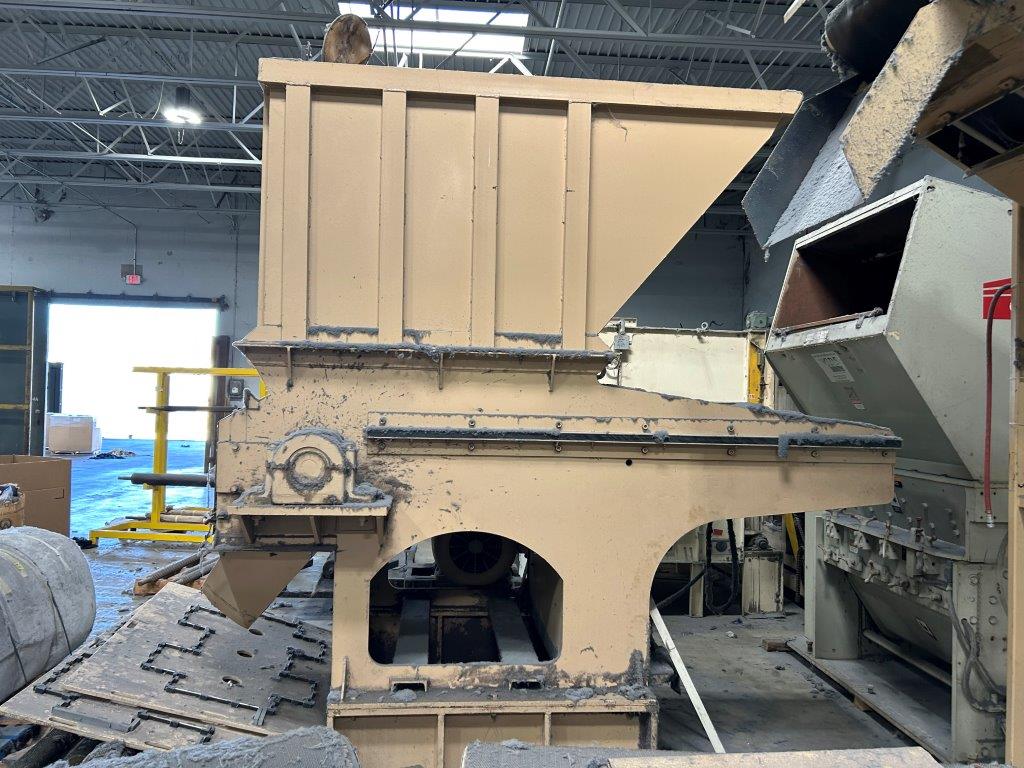 Vecoplan #RG52/100-FF, film & fiber shredder, 100 HP, w/ Cumberland X1000 granulator 125 HP, conveyors
