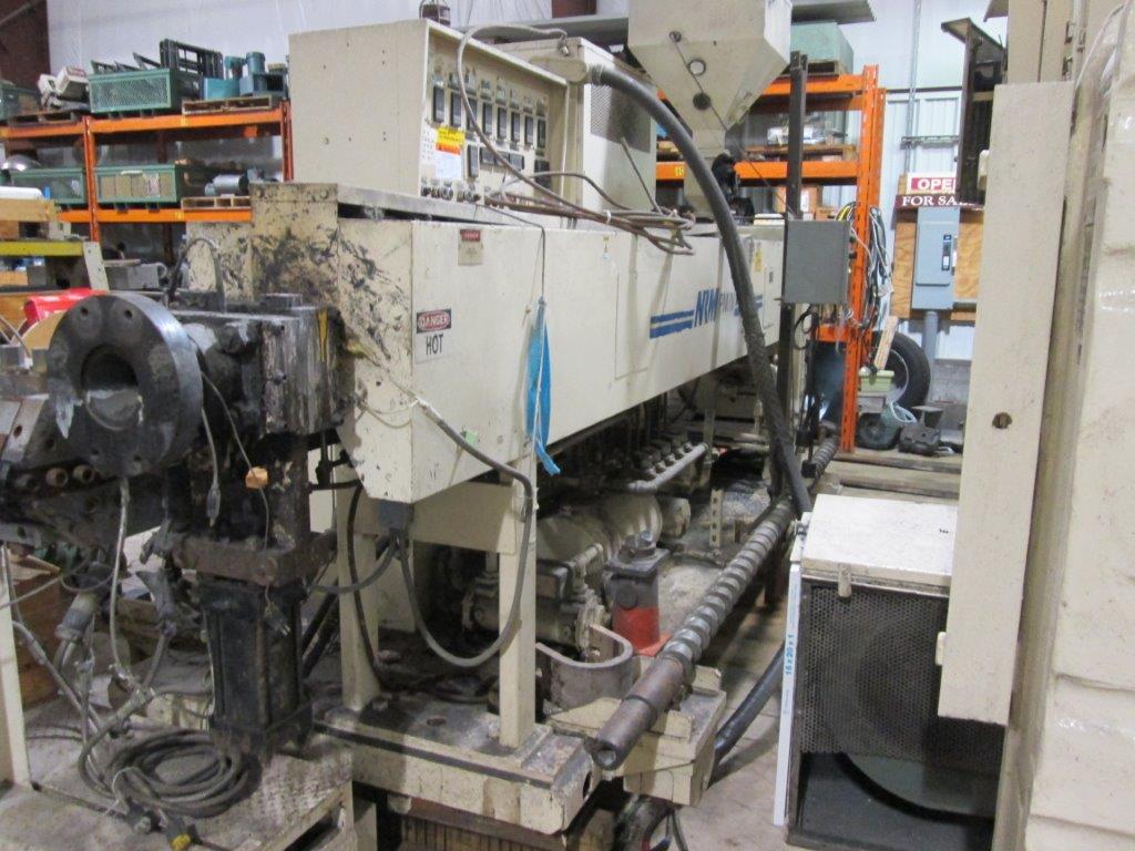 3.5" NRM #PM-IV, extruder, 32:1 L/D, water cooled, vented & plugged, 100 HP DC, Extech screen changer, spare