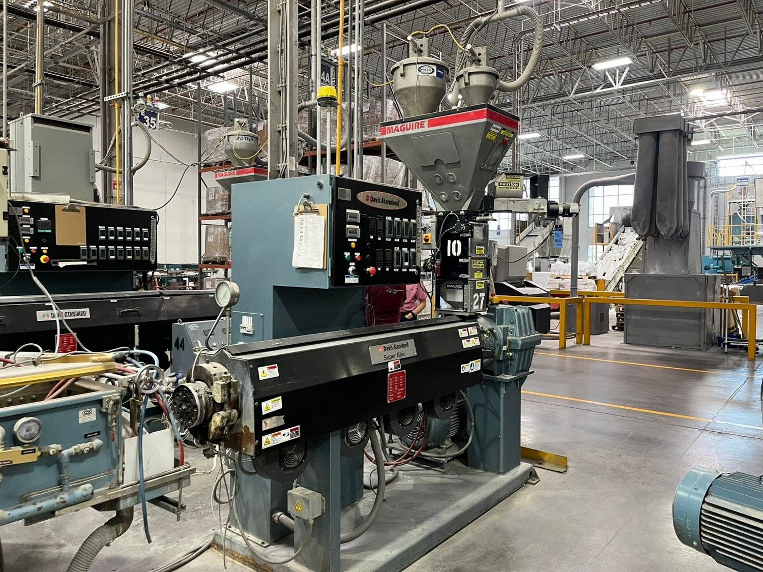 3" Davis Standard #Super-Blue, extruder, 75mm, 24:1 L/D, air cooled, 50 HP Reliance AC, Parker 690 inverter