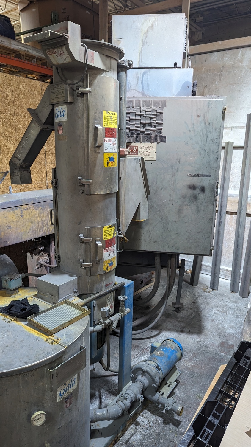 Gala #6, pelletizer, SLC-6 cutting head, 8.2 BF spin dryer, tempered water system, control panel, spare dies