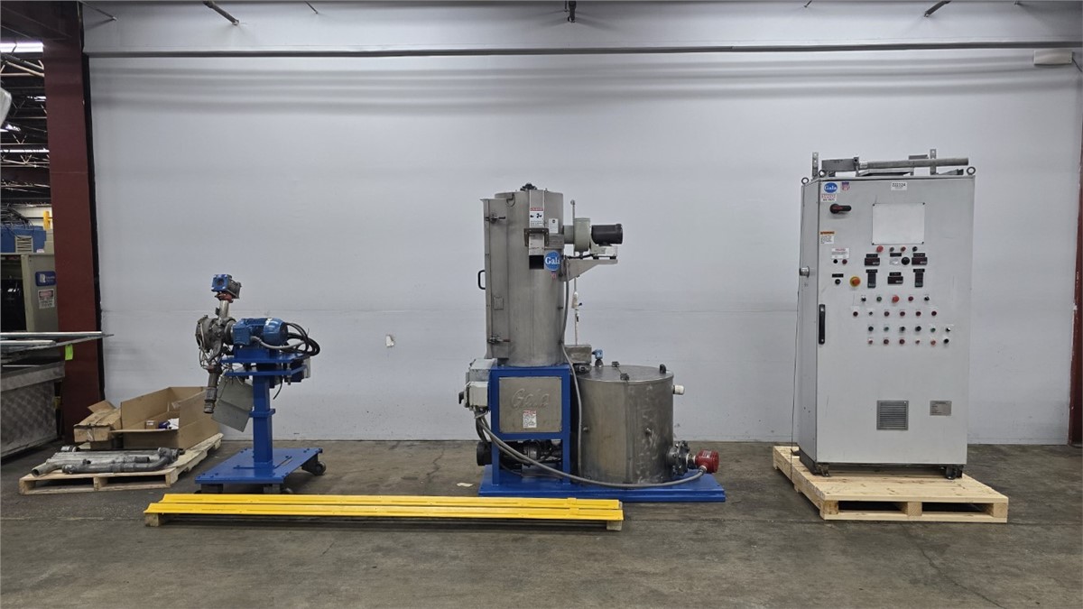 Gala #SLC-6, underwater pelletizing system, 5.5 HP cutting head, 2008 BF spin dryer, 80 GPM TWS, control