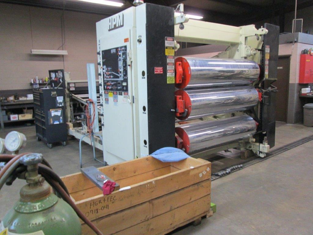 18" x 65" HPM, 3-roll sheet stack, chrome rolls, down stack, 13' cooling bed, 3 HP DC drives, 1987