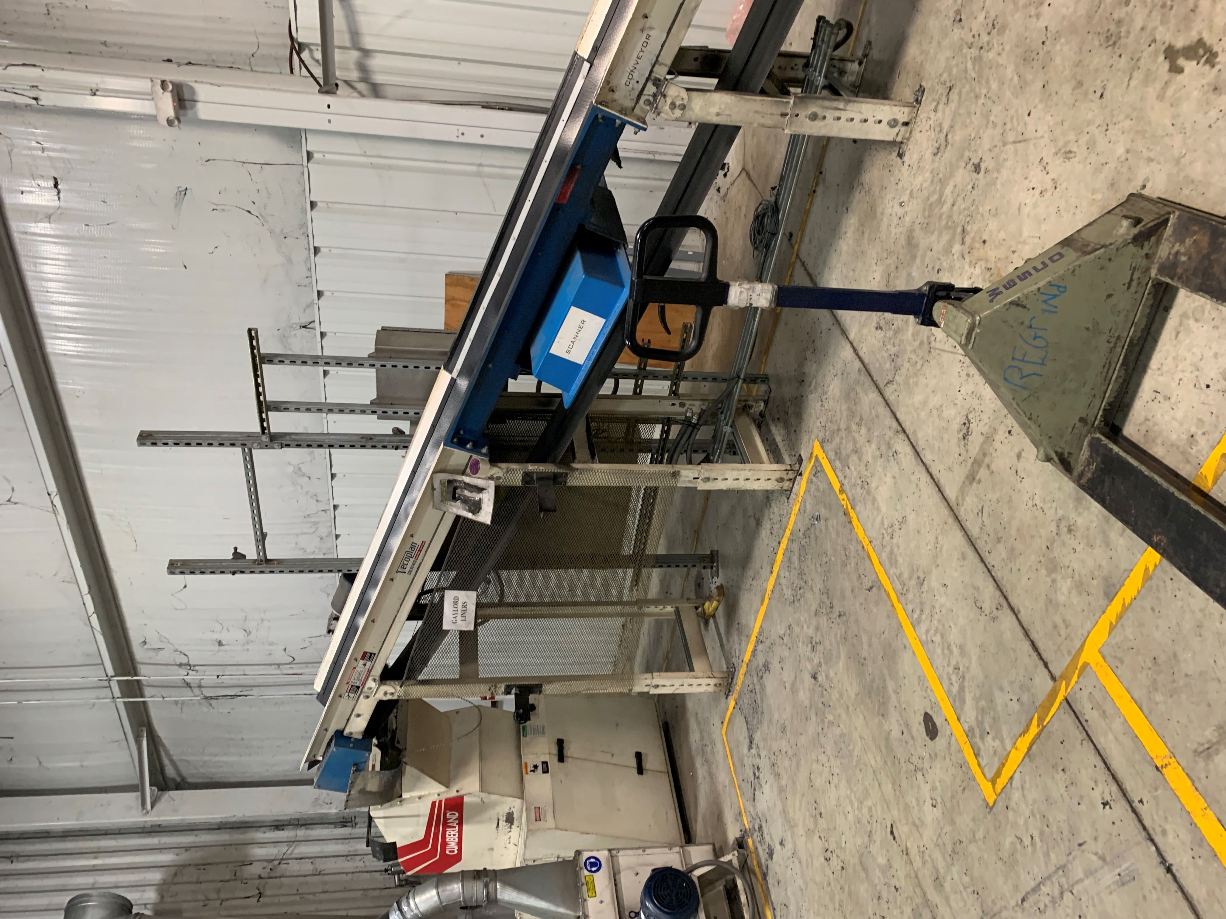 Cumberland #1620, plastic granulator, 20 HP, 3 knife open rotor, infeed conveyor, blower, cyclone, rotary