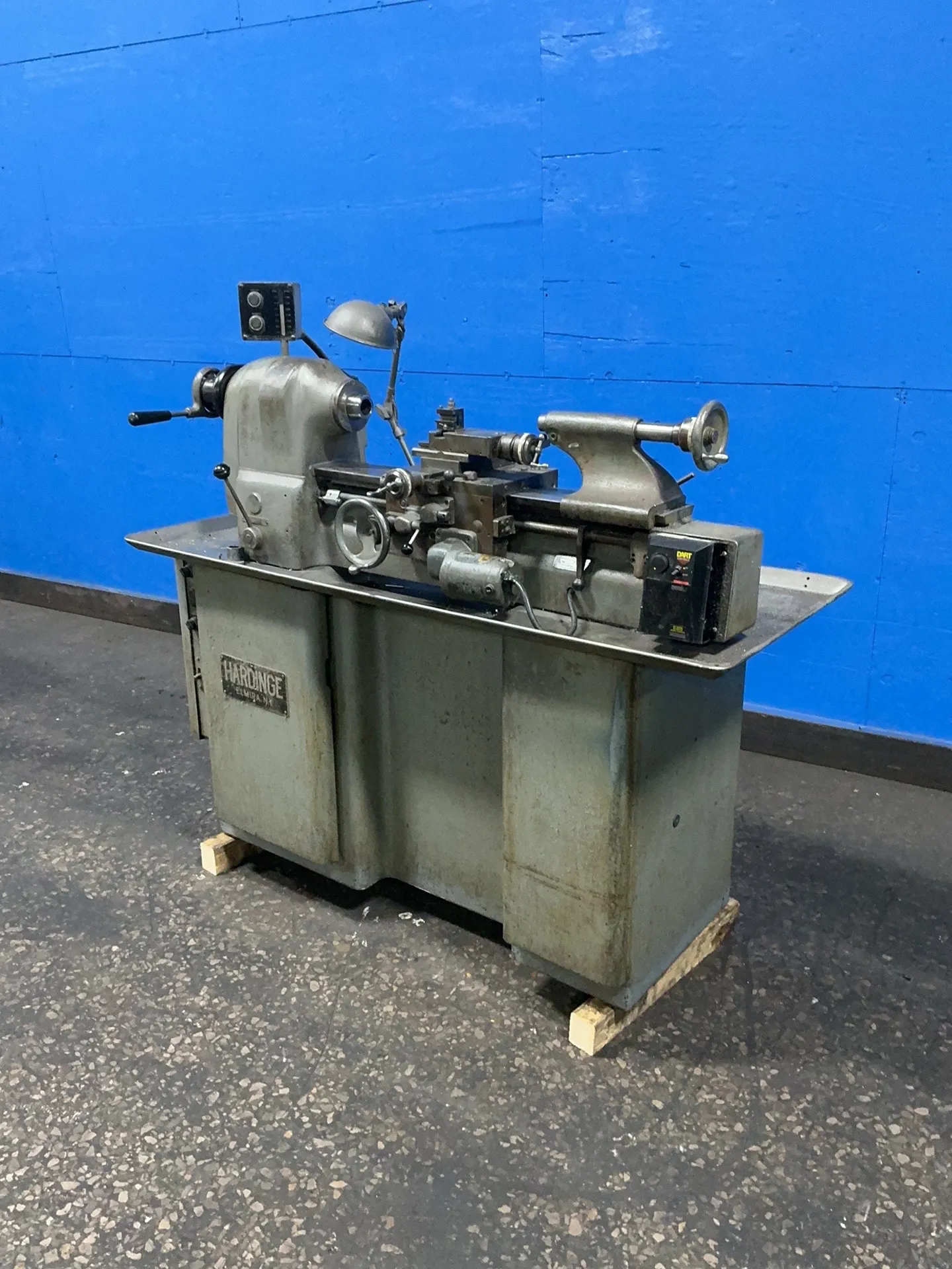 11" x 18" Hardinge #TFB, lathe, 1" bore, dovetail bed, tool post, tailstock, 1 HP, 220 V.