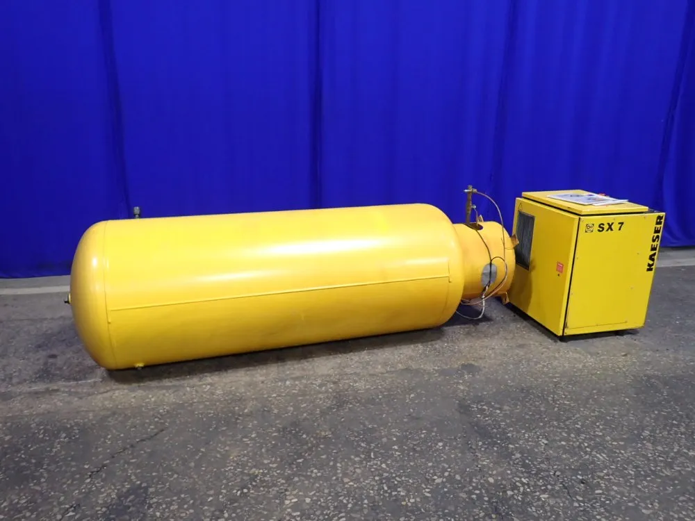 28 CFM, Kaeser #SX7, rotary screw air compressor, 7 HP, w/ 306 gallon tank, 208 V., key, manuals, maintenance