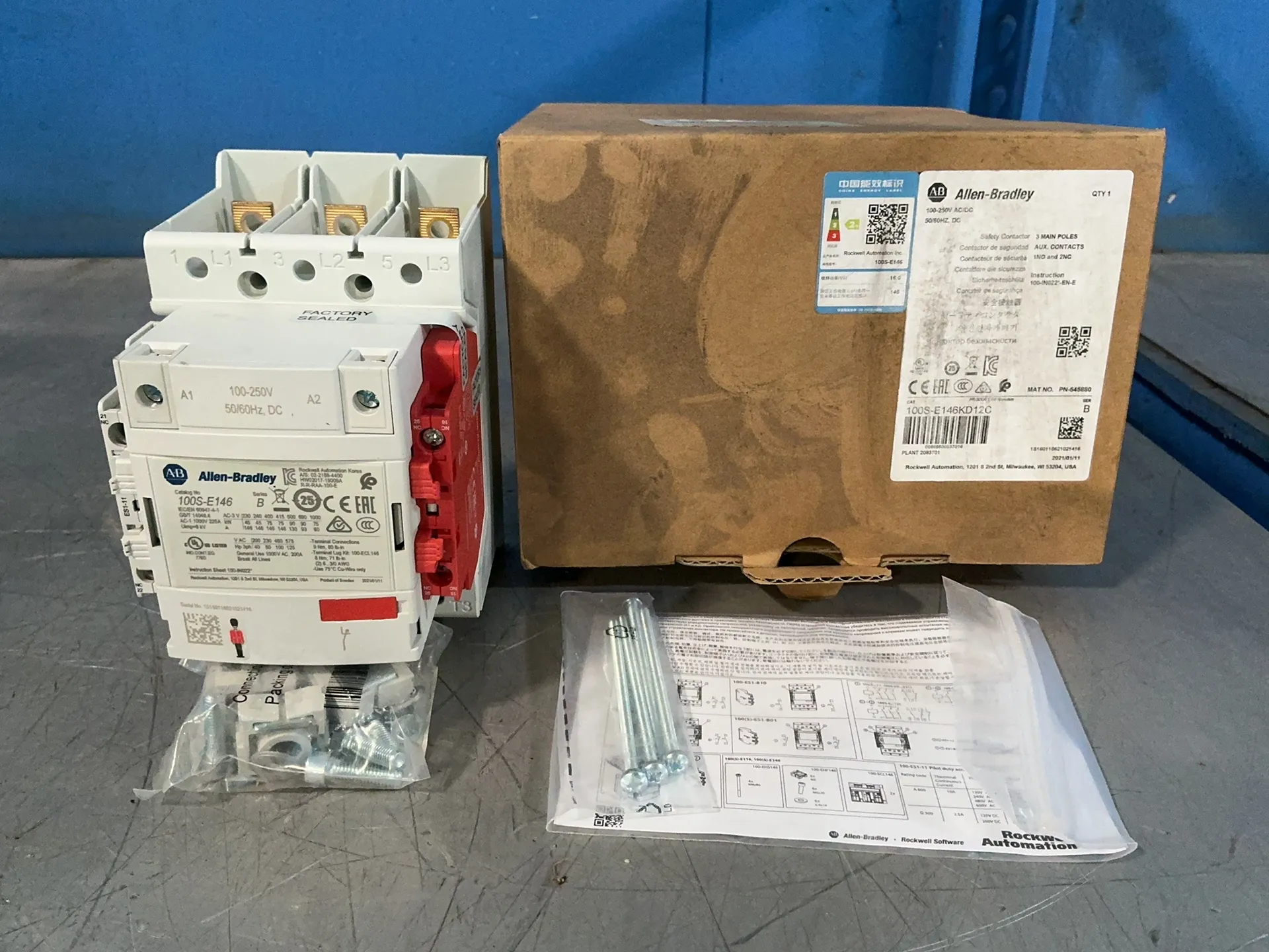Allen-Bradley #100S-E146KD12C, Series B Safety Contactor, 200 Amps, 3 main poles, 100-250 Volts, 3 phase, 2021