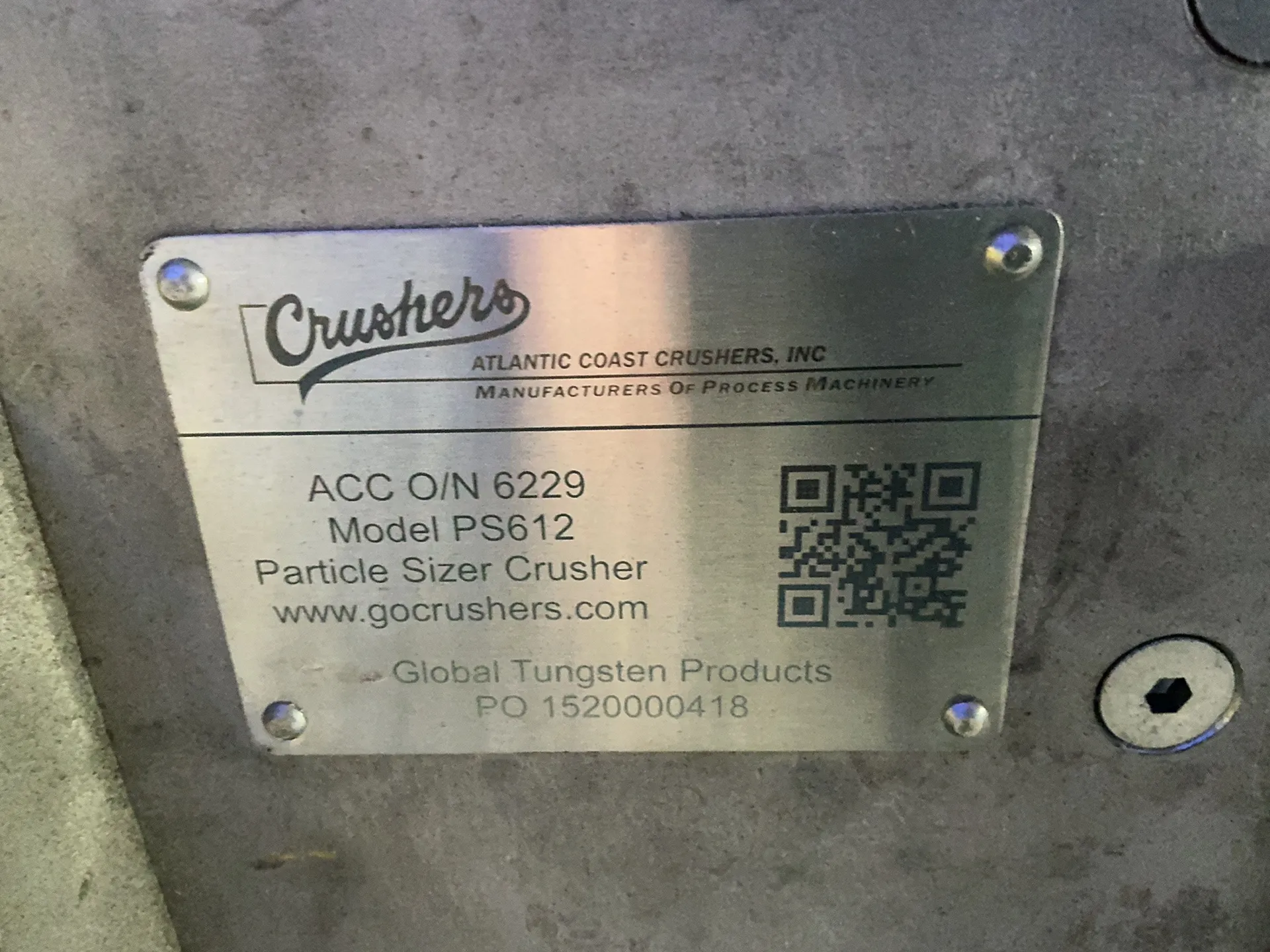 Atlantic Coast Crushers #PS612, particle sizer crusher, 6" x 12.5", 1755 RPM, 230/460 V.