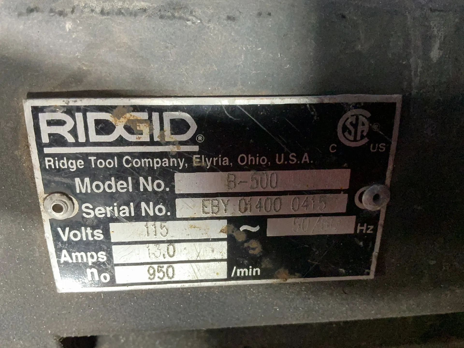 Ridgid #B-500, pipe beveler, 950 RPM, 13 A., 115 V.