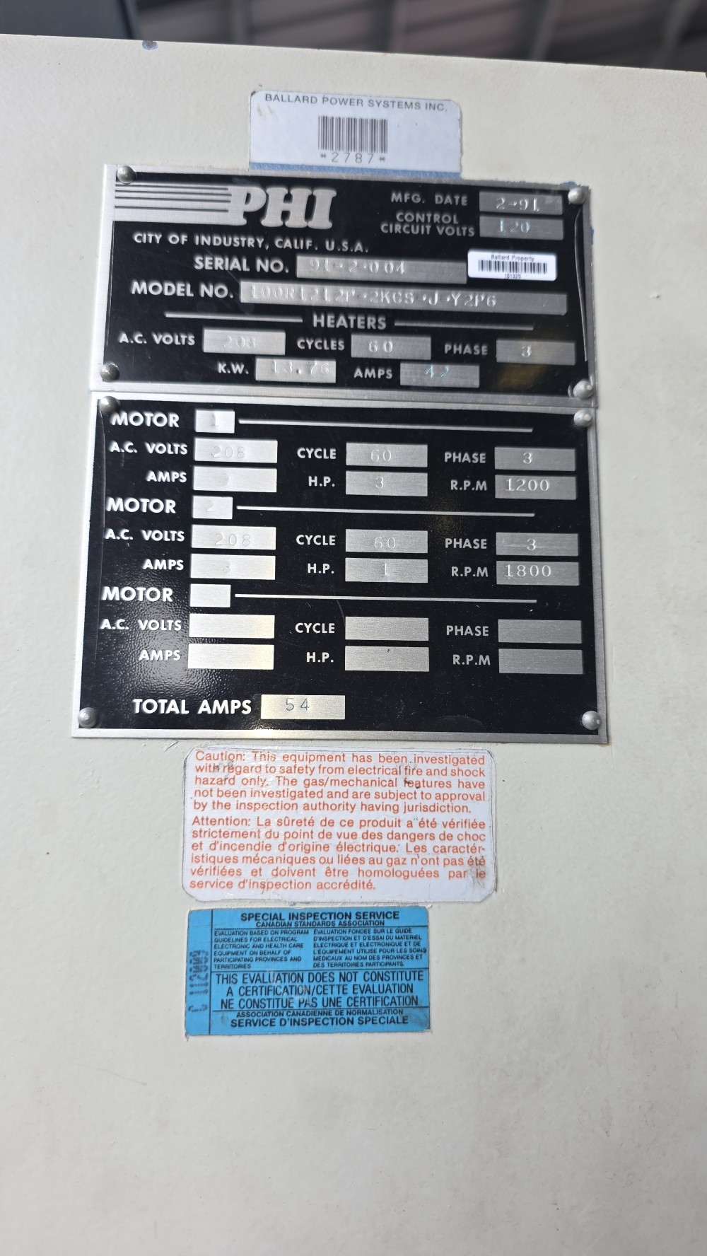 100 Ton, PHI, 4-post hydraulic compression molding press, dual heated platens, digital temp. controls, dual