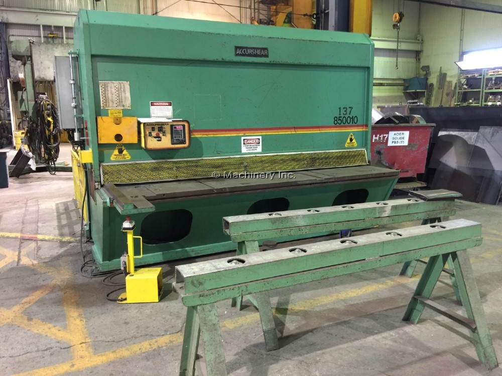 1/2" x 10' Accurshear #850010, Hydraulic Power Squaring Shear, 122" blade, 12" gap, 48" power back gauge