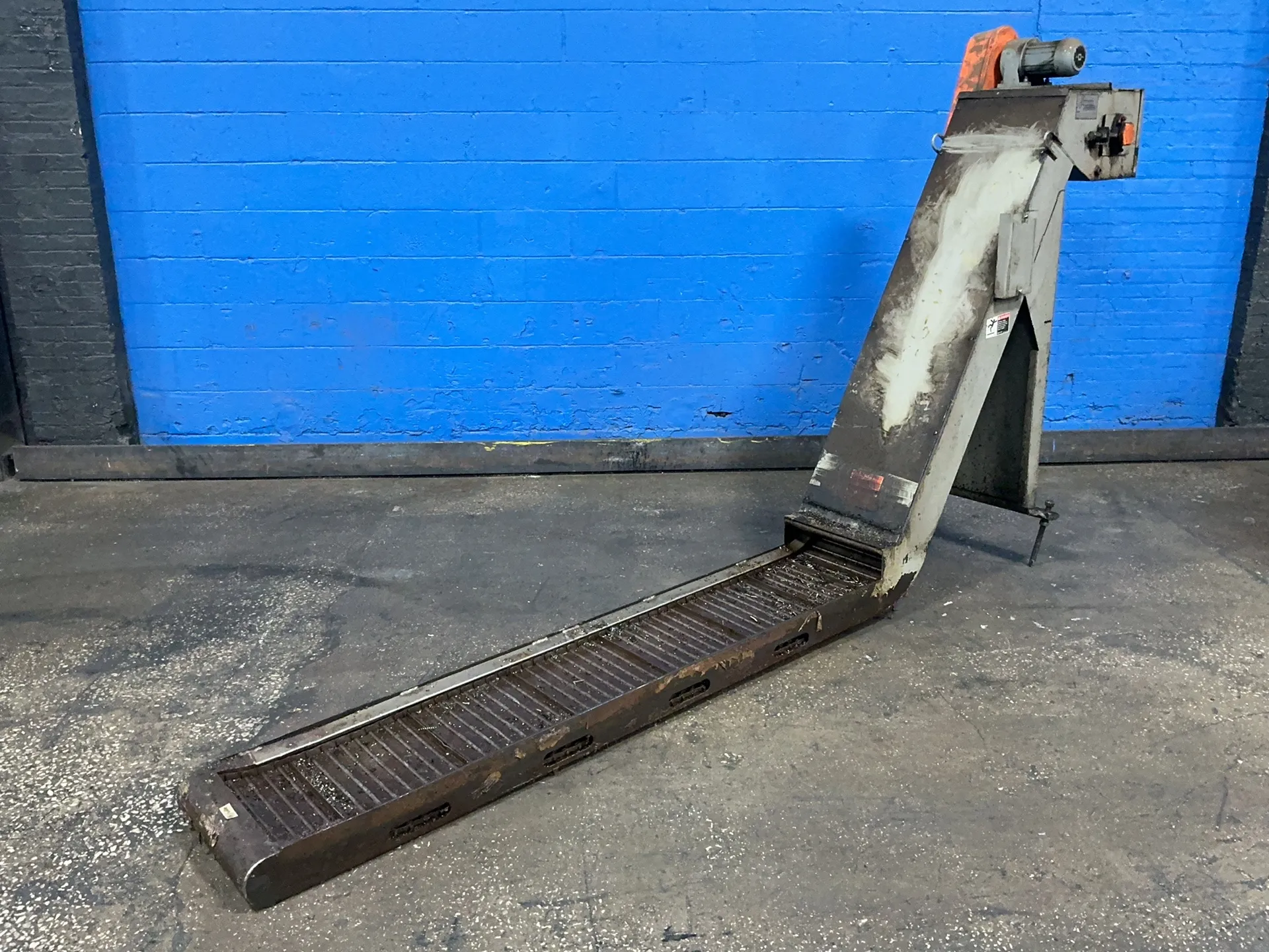 12" Jorgensen, chip conveyor, 80" flat length, 52" rise, 134" overall length, 1/2" cleats, .2 KW, 230/460 V.