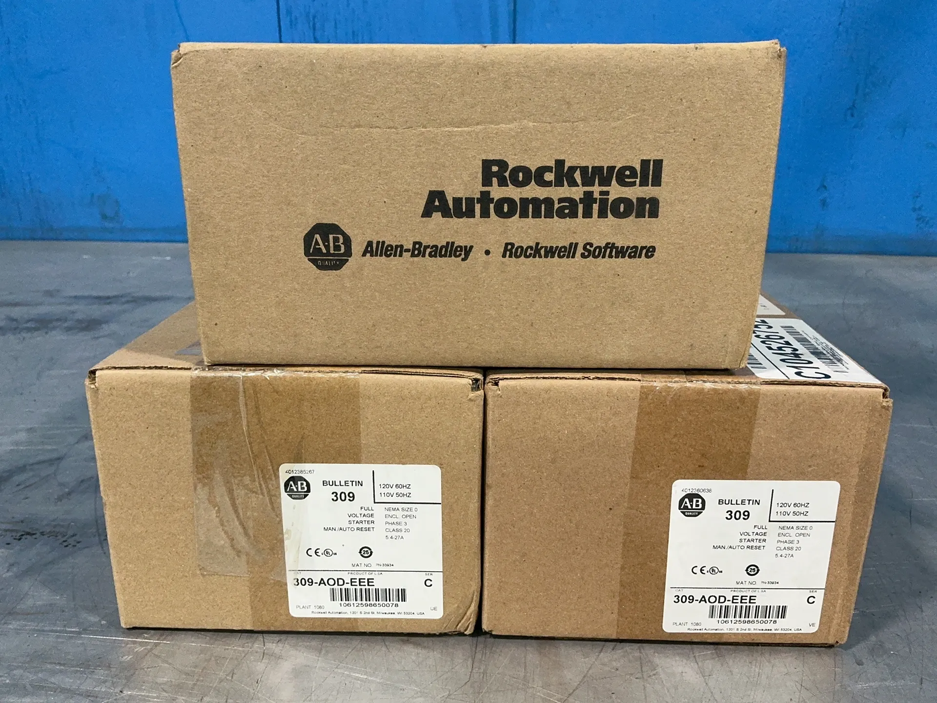 Allen-Bradley #309-AOD-EEE, Bulletin Non-Reversing Full Voltage Motor Starters, 5.4-27 A, 110/120 Volts, LOT