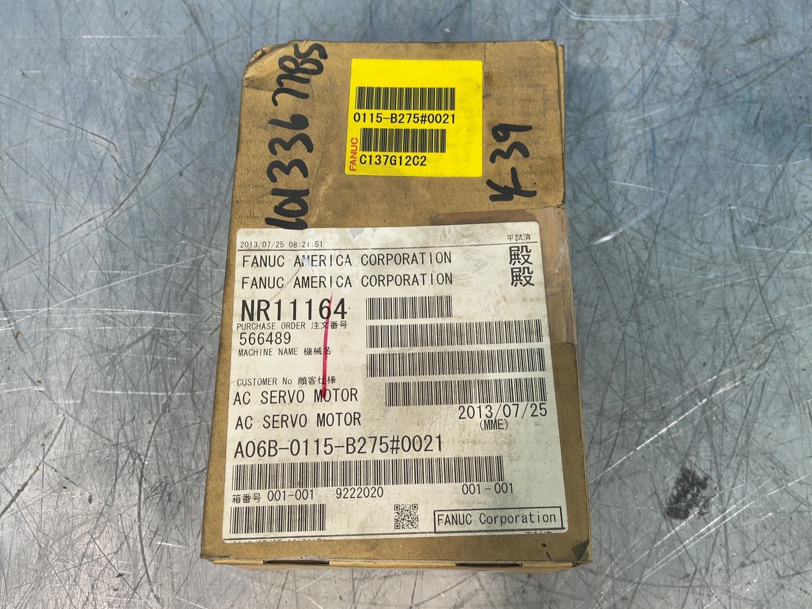 0.2 KW Fanuc #A06B-0115-B275#0021, AC Servo Motor, new, 2013