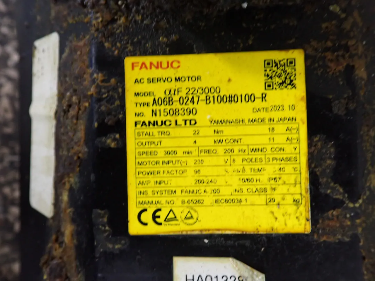 4 KW Fanuc #A06B-0247-B100#0100-R, SAID 22/3000 Servo Motor, 3 phase, 200-240 Volts, 2023