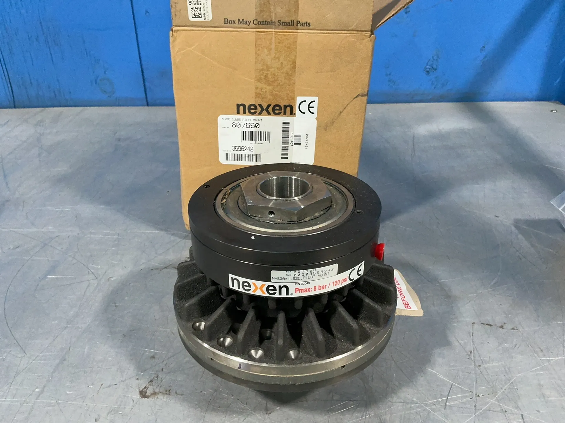 Nexen #807650, Air Engaged Friction Clutch, 1.625" pilot mount, 120 PSI, new
