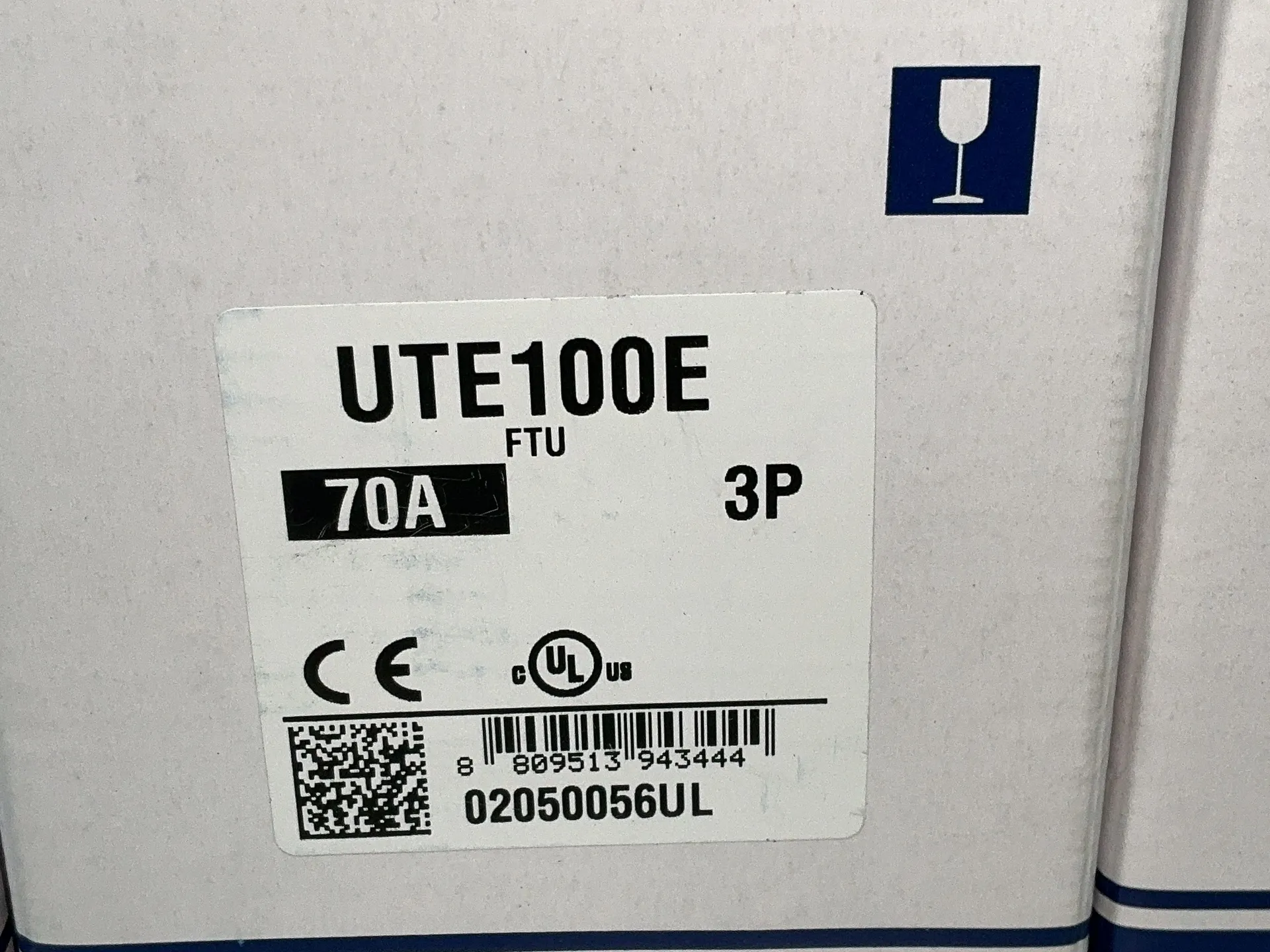 70 Amps, Leroy Somer Electric #02050056UL, UTE100E molded case circuit breakers, 240/480/600 Volts, LOT of 3