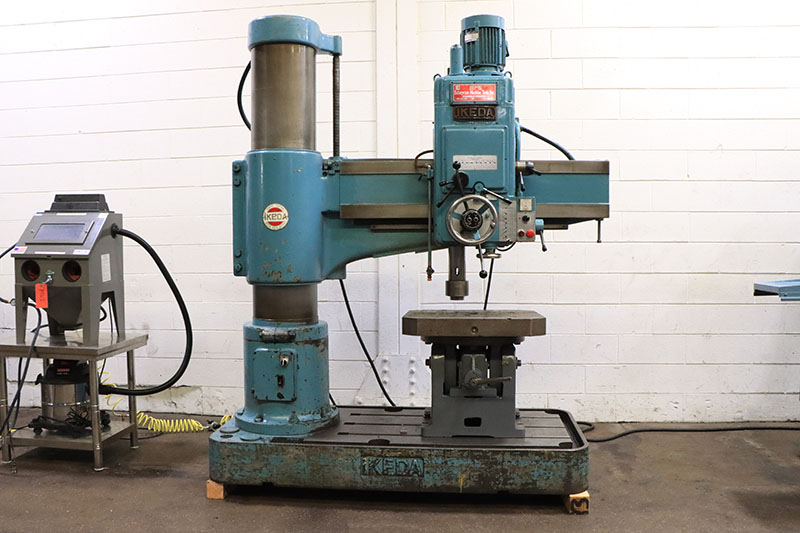 4' -13" Ikeda #RM-1175, radial drill, 7.5 HP, 30-1500 RPM, #5MT, 18" x 26-1/2" x 16" box table, power