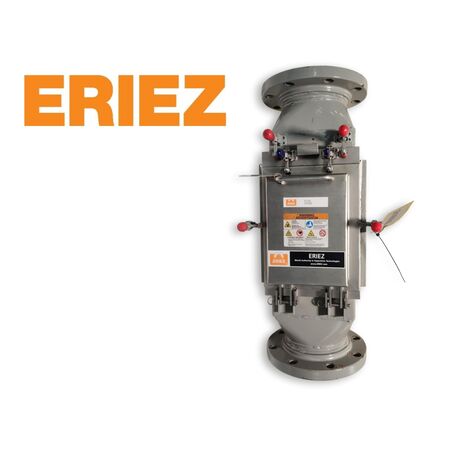 8" Eriez #MaxiPower, pipe separator plate magnet, 6" ANSI 150 lb. flange, 7" x 9.5" magnet, 28.5" L housing