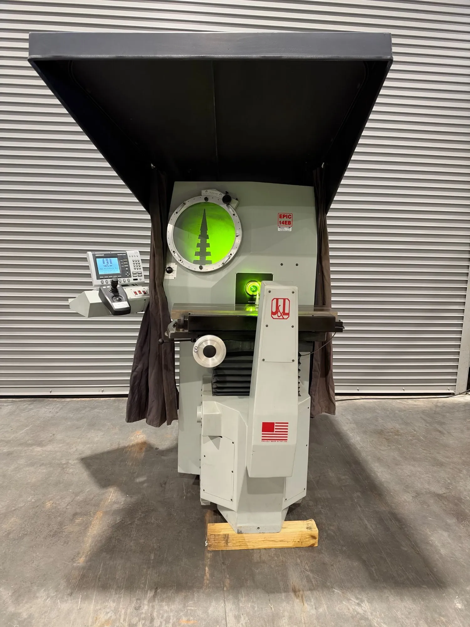14" Jones & Lamson #Epic-14EB, optical comparator, 32" x 8.5" table, 12" X, 9" Y, joystick power stage