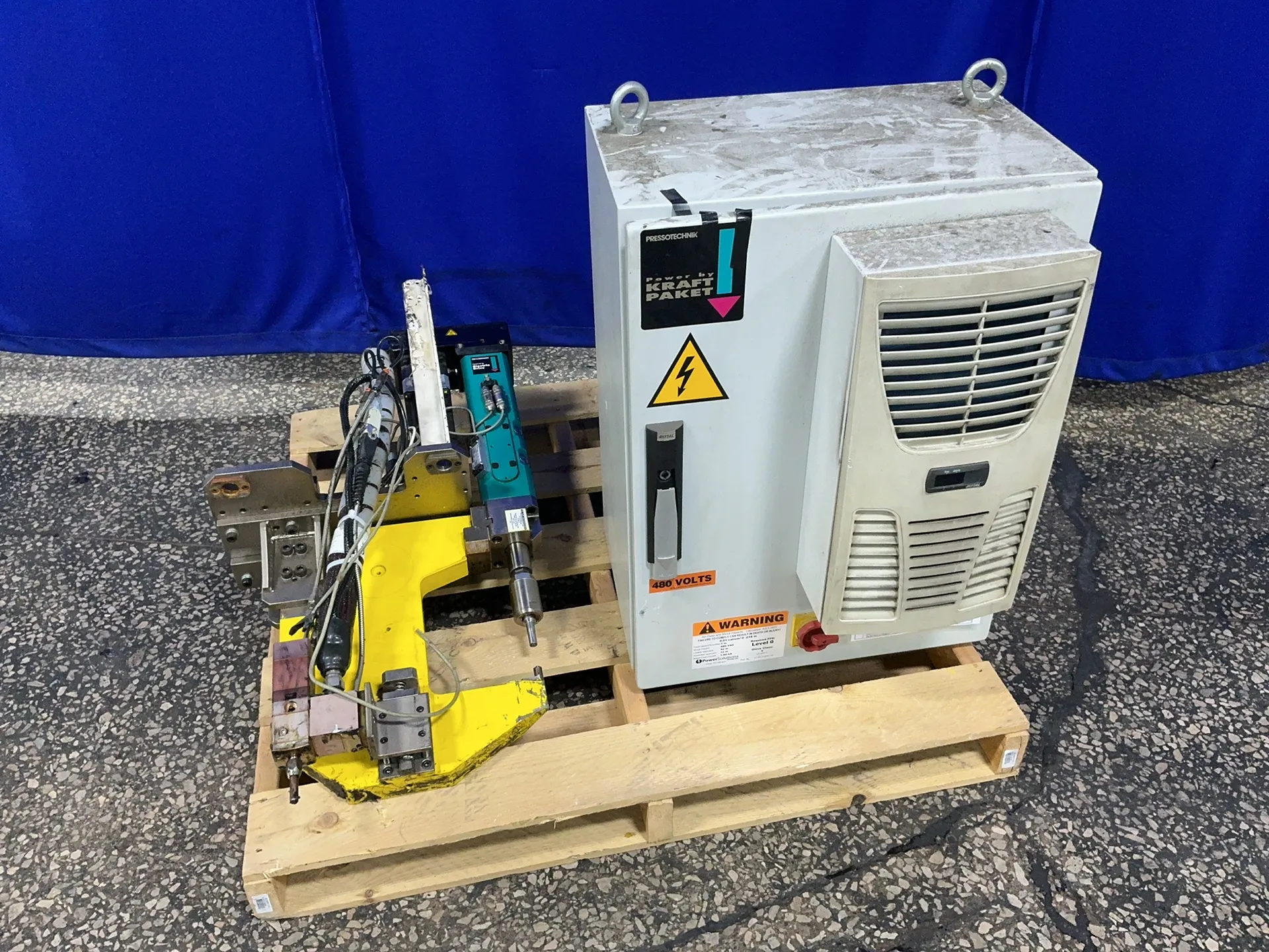 Tox Pressotechnik #EPMR-055.034.100.000, sheet metal joining assembly, C-frame clamp, power module, Rittal
