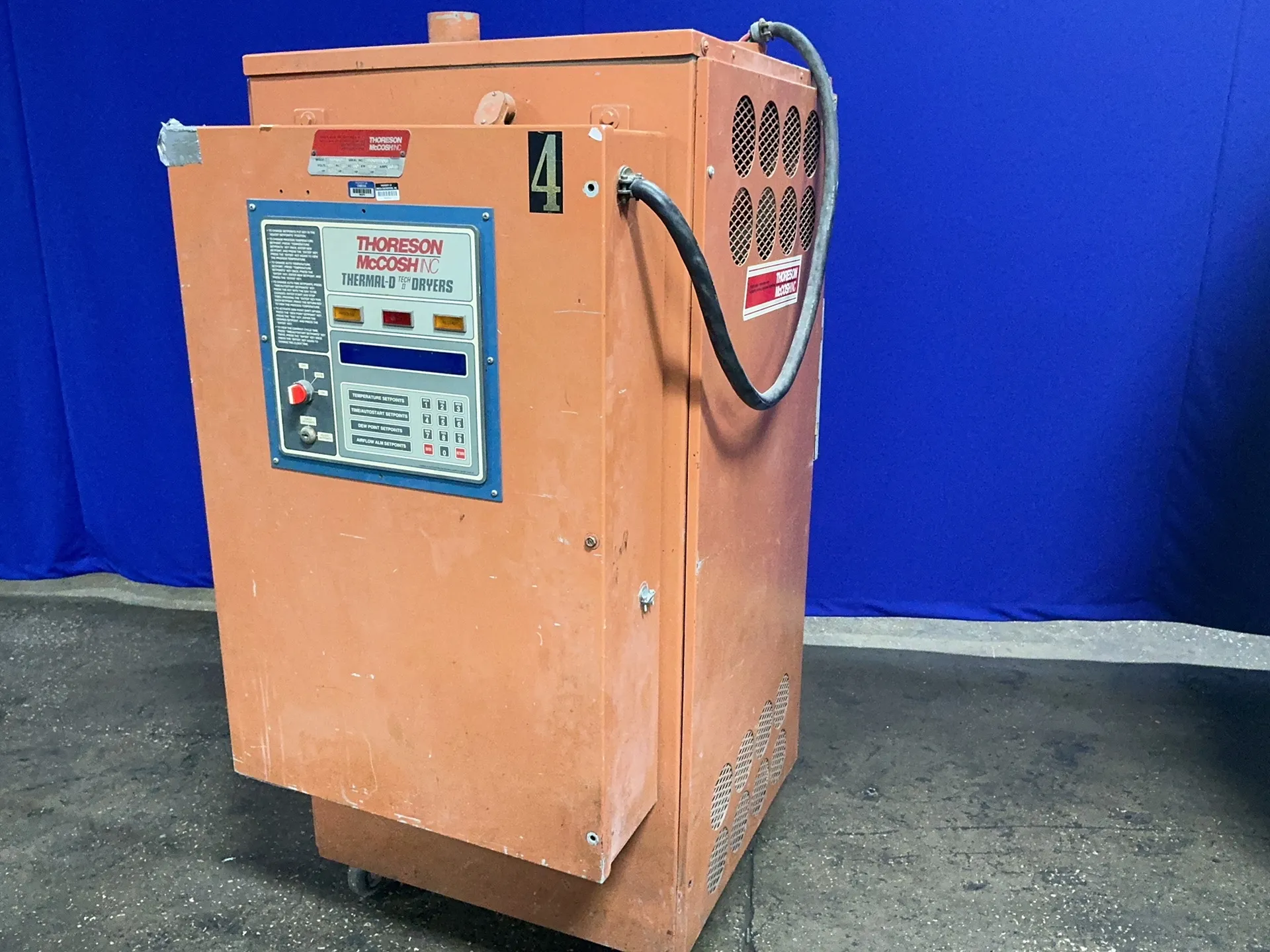 Thoreson McCosh #TD-600, plastic material desiccant dryer, 10.3 KW, 3/4 HP, 460 V., 3 phase