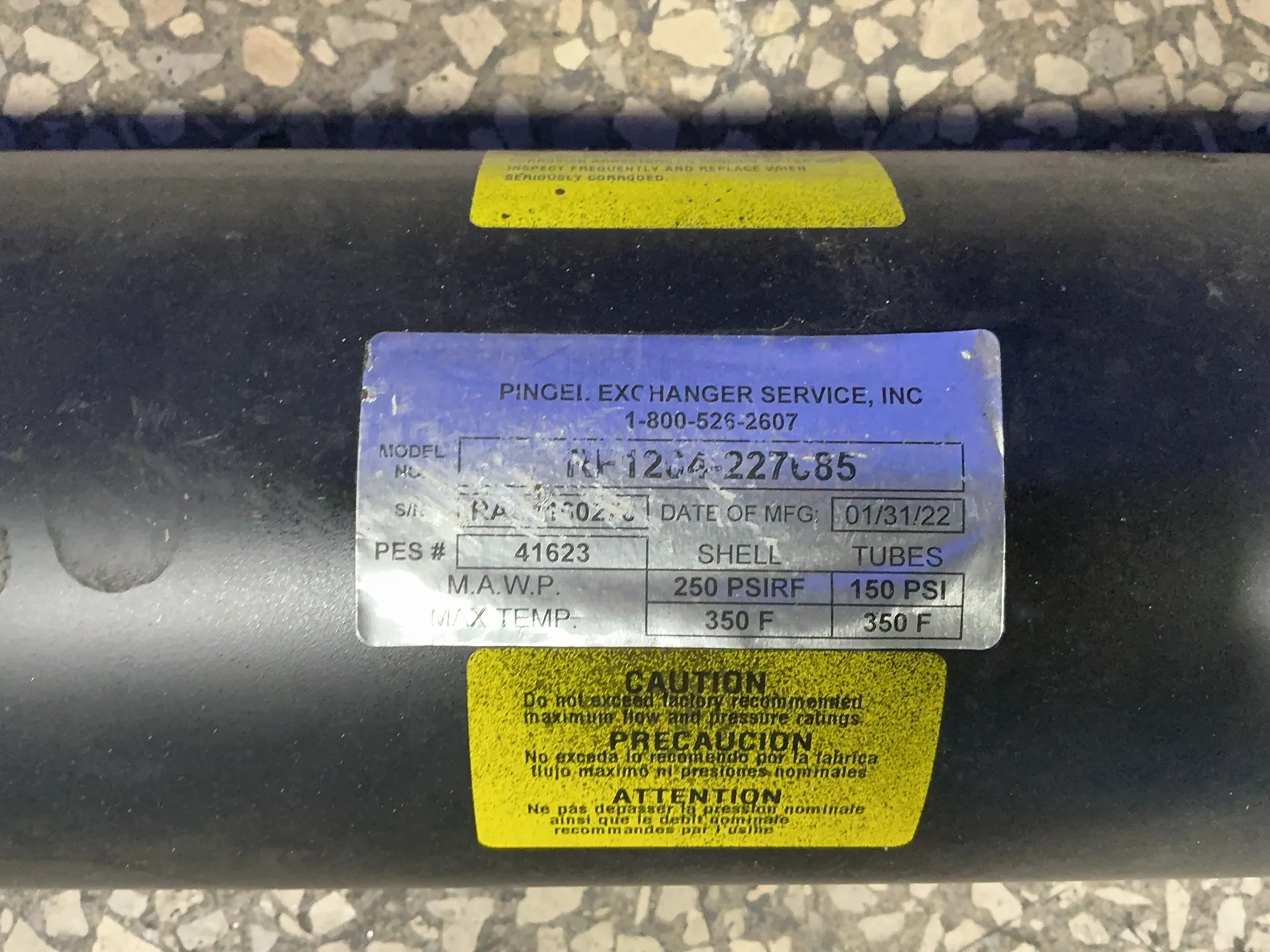 Pingel Exchange Service #RH1204-227685, heat exchanger, 250 PSI., 350° max temp, 2022