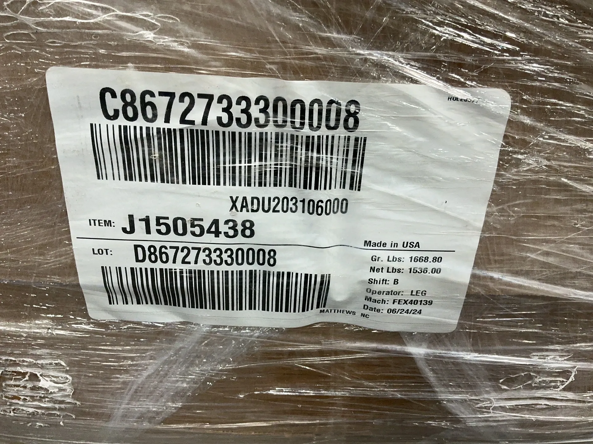 Berry Global #XADU203106000, packing film, 10" x 6000', 20.32 micron, 5000 sq.ft./roll, LOT of 61