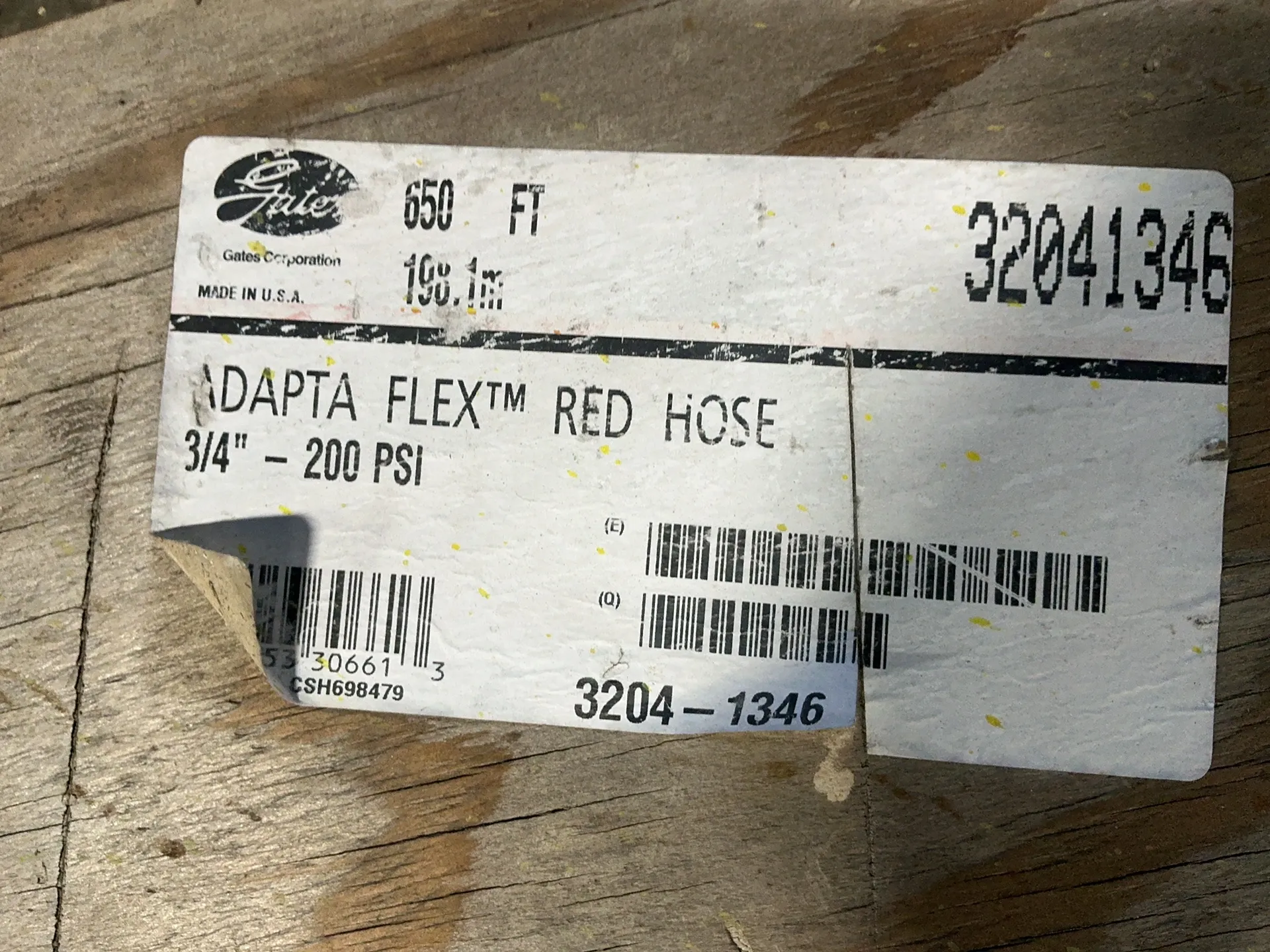 Gates #32041346, manguera roja Adapta Flex, 3/4", 200 PSI, 650'