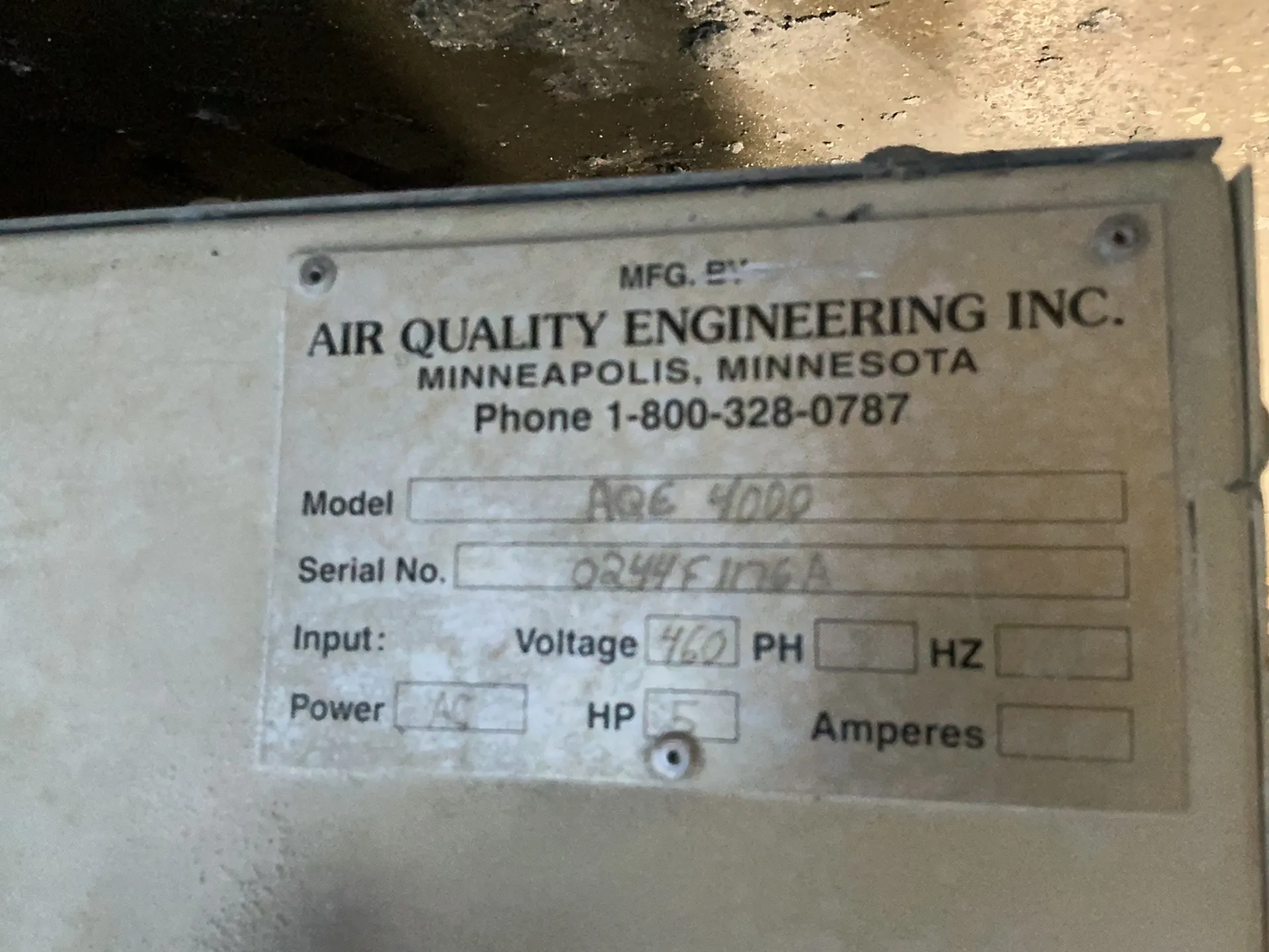 Air Quality Engineering #AQE-4000, Fume Collector, 5 HP, 6.6 A, 460 V. (4 available)