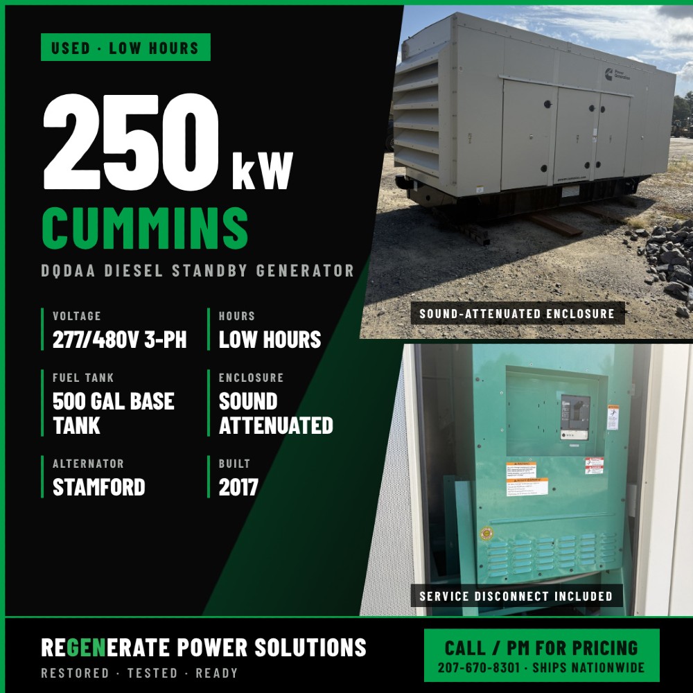 250 KW Cummins #DQDAA, diesel generator set, standby, 277/480 Volts, 3 phase, Stamford alternator, sound