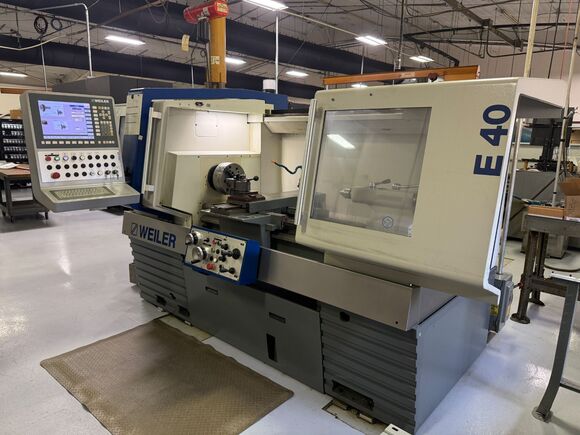 Weiler #E40, CNC Lathe, 17" swing, 40" machining length, 10" chuck, 2.6" bar, 25 HP, 3500 RPM, 2018