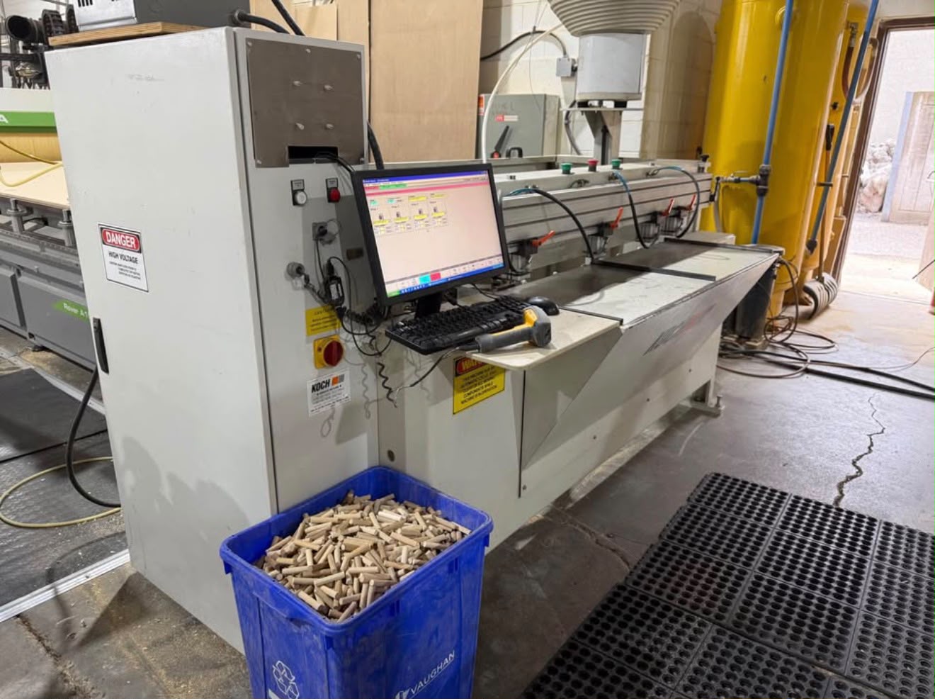 Koch #Sprint-PTP-3-L, CNC Bore, Glue & Dowel Inserter, 98.4" X, 31.4" Y, 0.51"-1.57" thickness, 1.2 HP, 7200