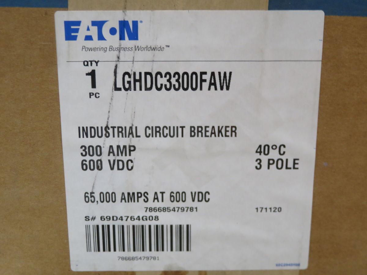 300 Amp, Eaton #LGHDC3300FAW, L630H-DC EV guard solar molded case circuit breaker, LG frame, 3 Pole, 65 KAIC