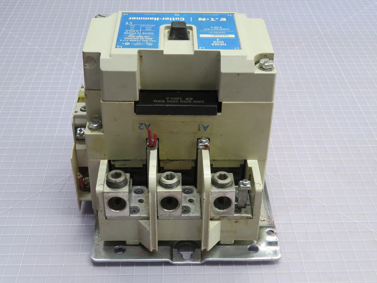 135 Amp, Eaton #CN15NN3, NEMA size 4 contactor, 3 Pole, 600 Volts, no coil, AS IS