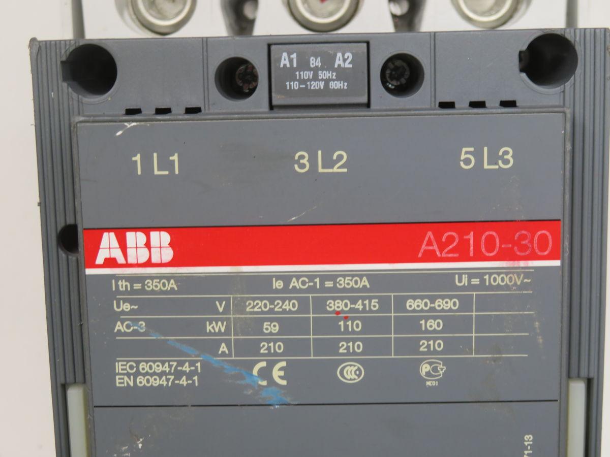 210 Amp, ABB #A210-30, contactor, 3 Pole, 110 KW, 690 Volts max, 10 Volts AC coil
