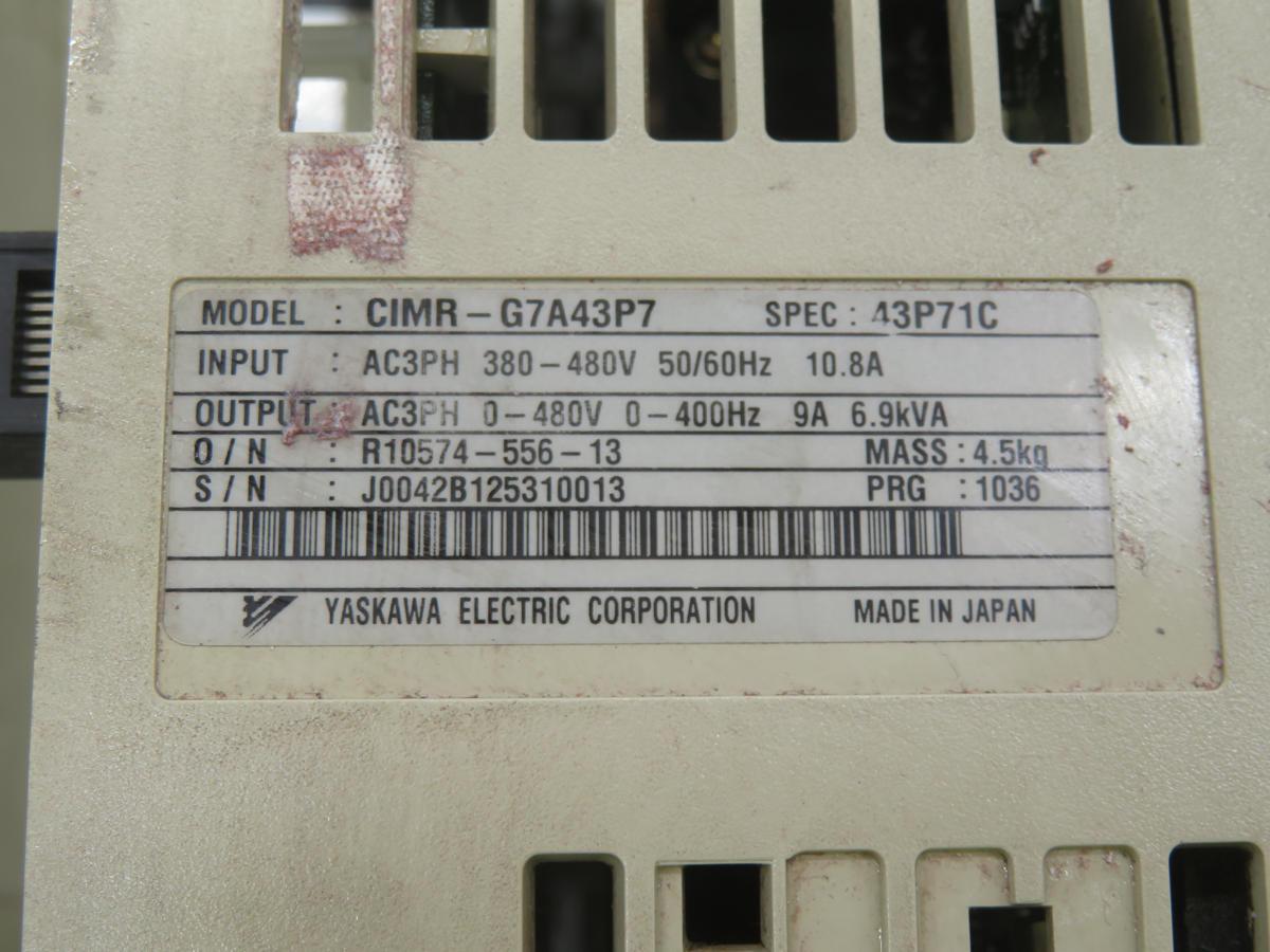 5 HP Yaskawa #CIMR-G7A43P7, G7 series AC drive, 3.7 KW, 380-480 Volts, 3 phase, 0-400 Hz output
