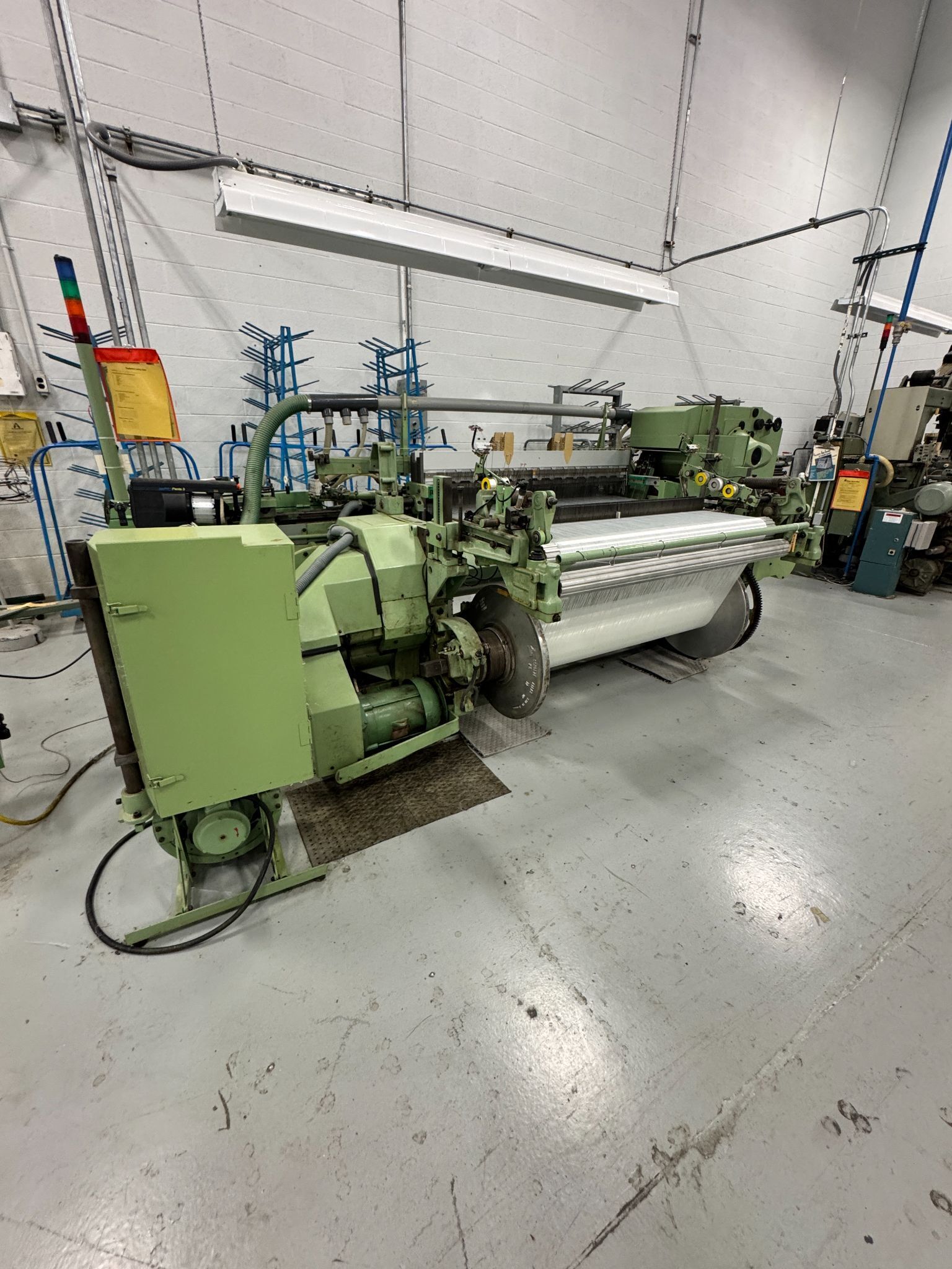 Sulzer Ruti #G6100-M, rapier weaving loom, Staubli 2031 mechanical dobby, fabric take-up, 440 V.