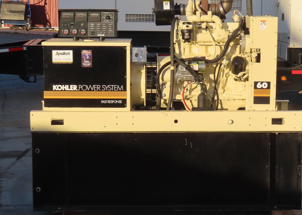 60 KW Kohler #60ROZJ, diesel generator set, John Deere #4039TF004 engine, 90 HP, 277/480 Volts, open skid