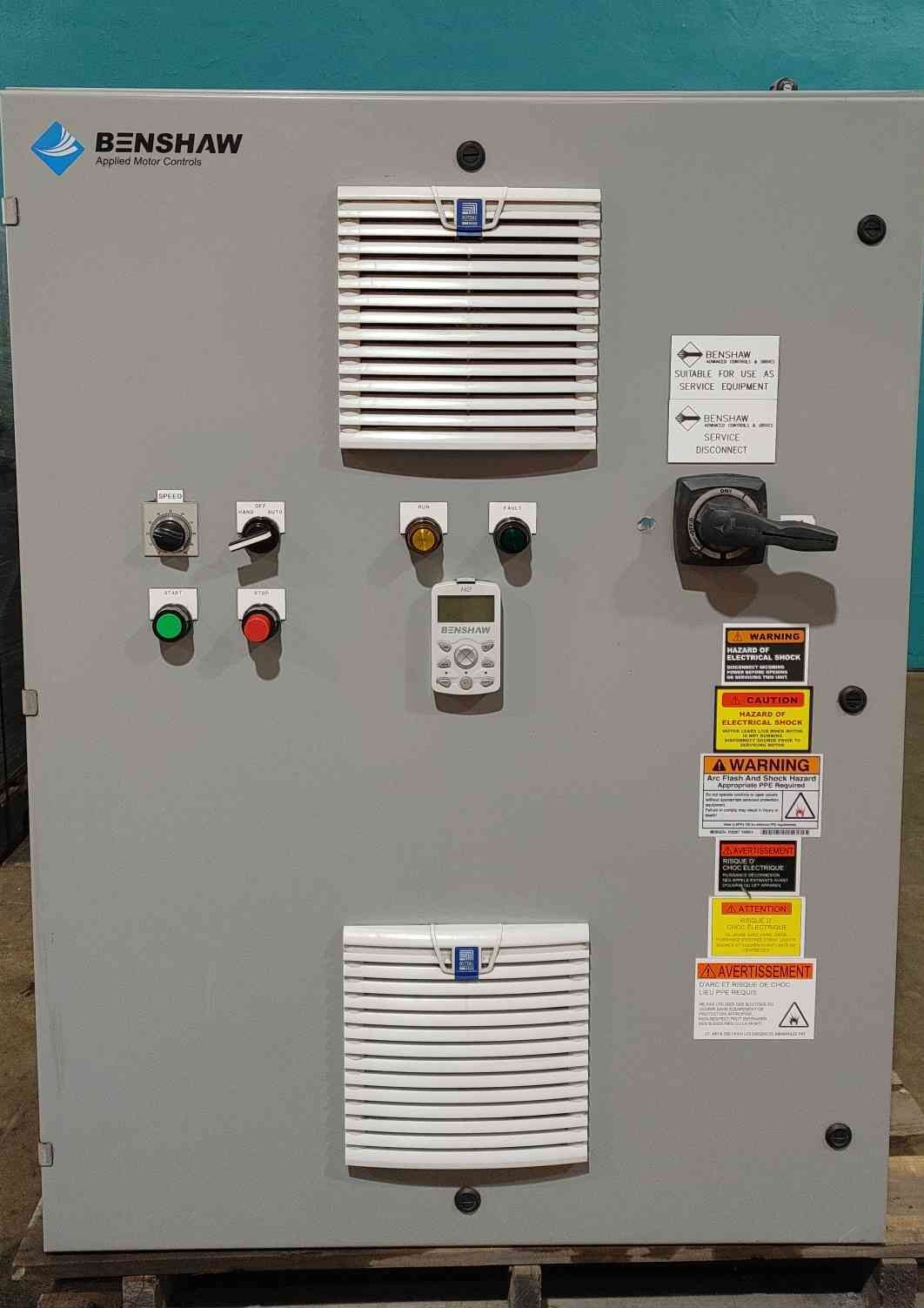 7.5 HP Benshaw #RSI040SDH24, enclosed VFD control panel, H2 VFD, 415 Volts, 3 phase, NEMA 12 (80 available)