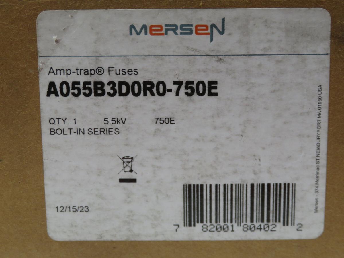 5.5 KV, 750 Amp, Mersen #A055B3D0R0-750E, Amp-Trap medium voltage current limiting fuse, 50 KA interrupting