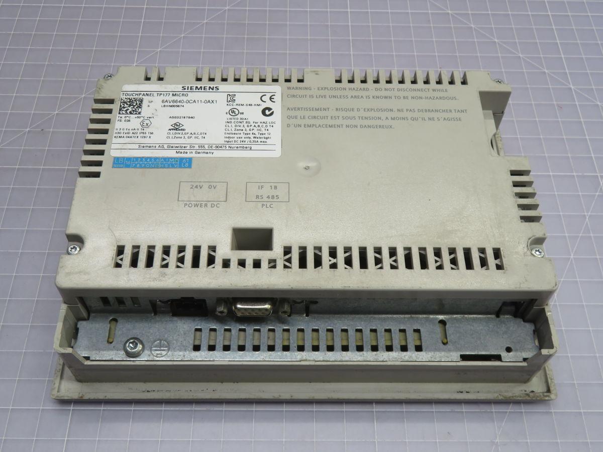 Siemens #6AV6640-0CA11-0AX1, TP177 operator interface, 5.7" touchscreen, RS485, 24 Volts DC