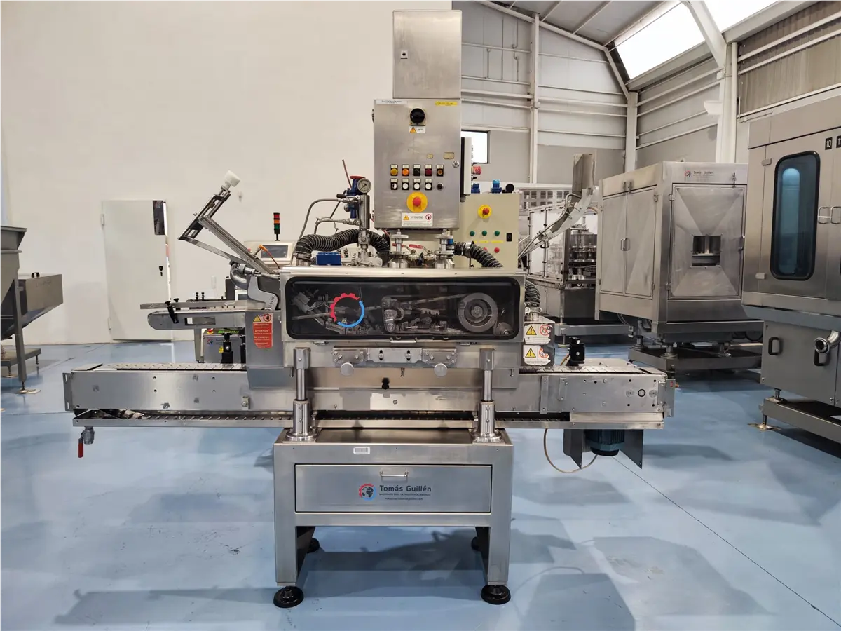 Gherri #GG-90, vacuum jar capper, twist-off, 90 containers/min., 1-9/16" - 6-5/16" jar diameter, 2.3 HP, 380