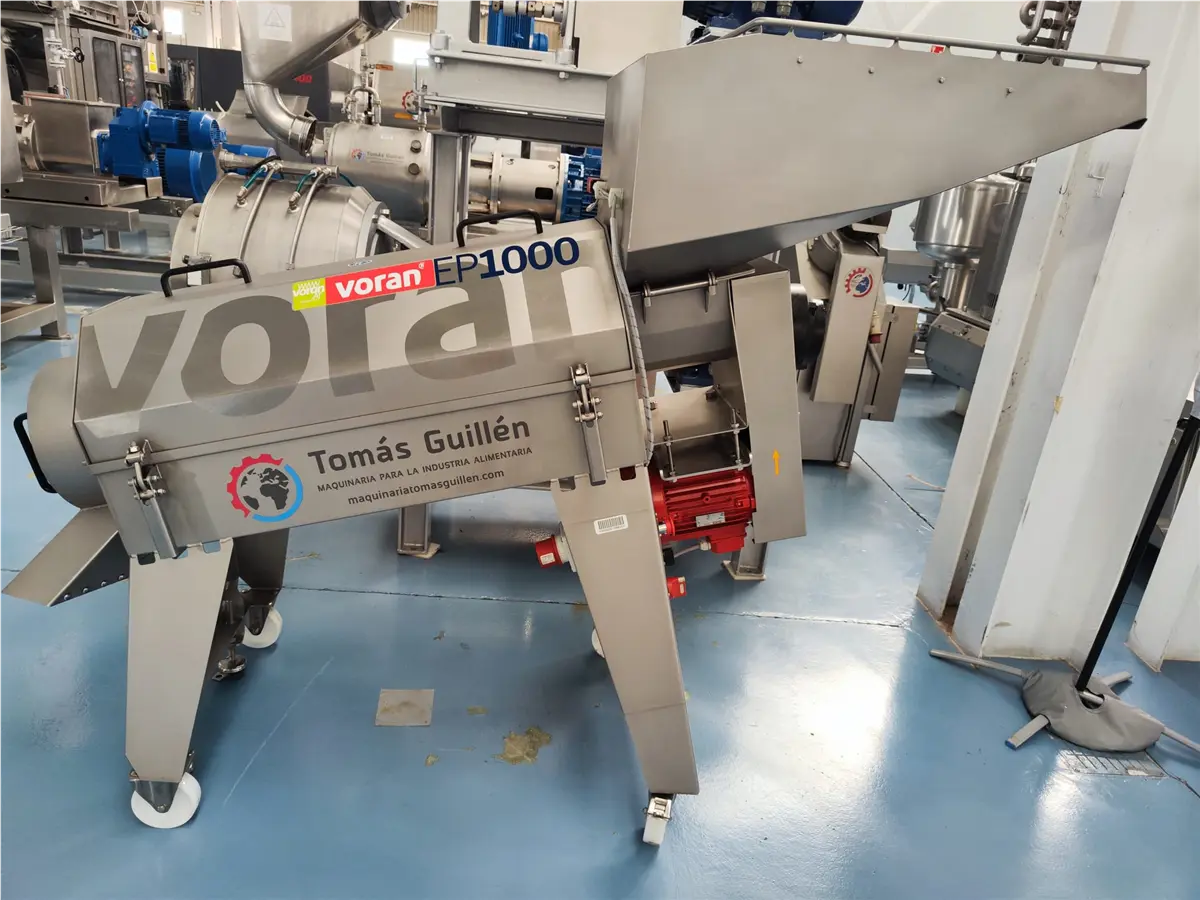 Voran, stone pulper, pitting & straining machine, 1,000 kg/h, 39" x 11-13/16" diameter drum, interchangeable