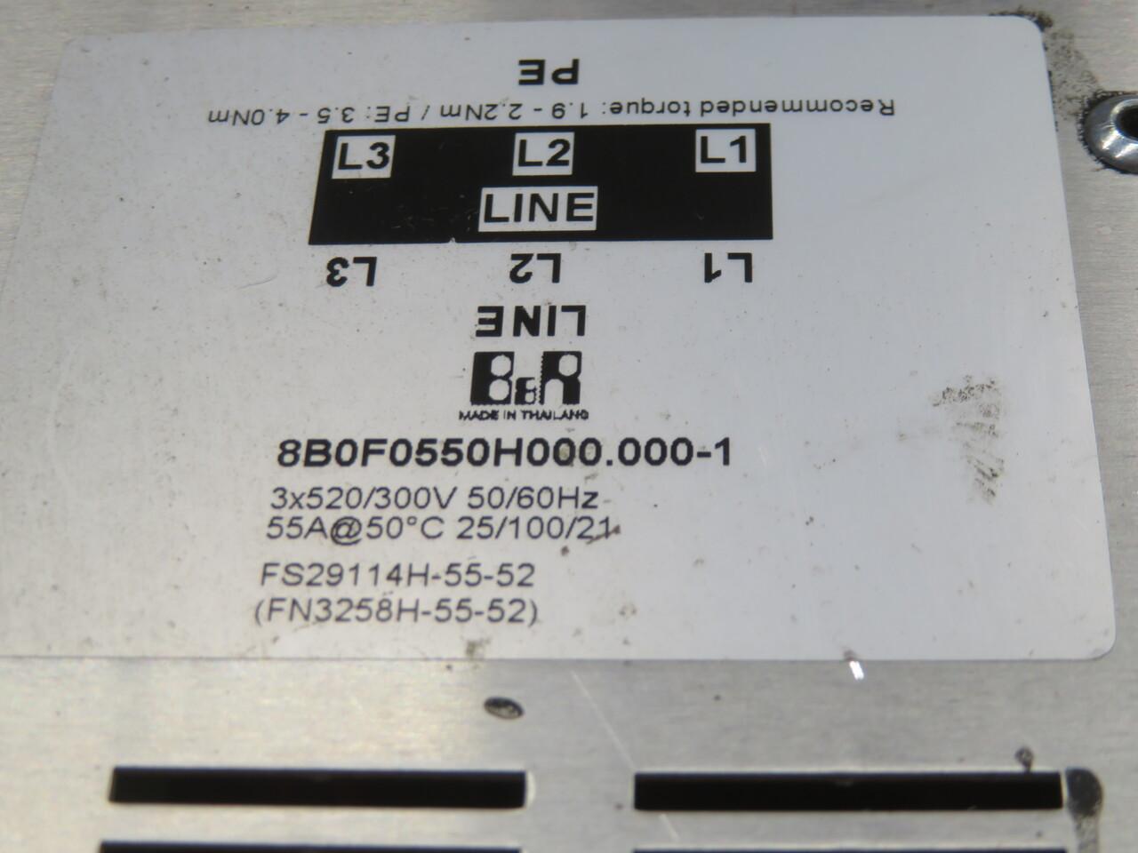 B & R #8B0F0550H000.000-1, auxiliary supply module line filter, 55 Amp, 3 x 520 Volts AC