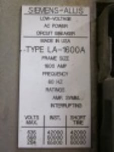 1600 Amps, Siemens-Allis, LA-1600, manually operated, drawout, #AB3166