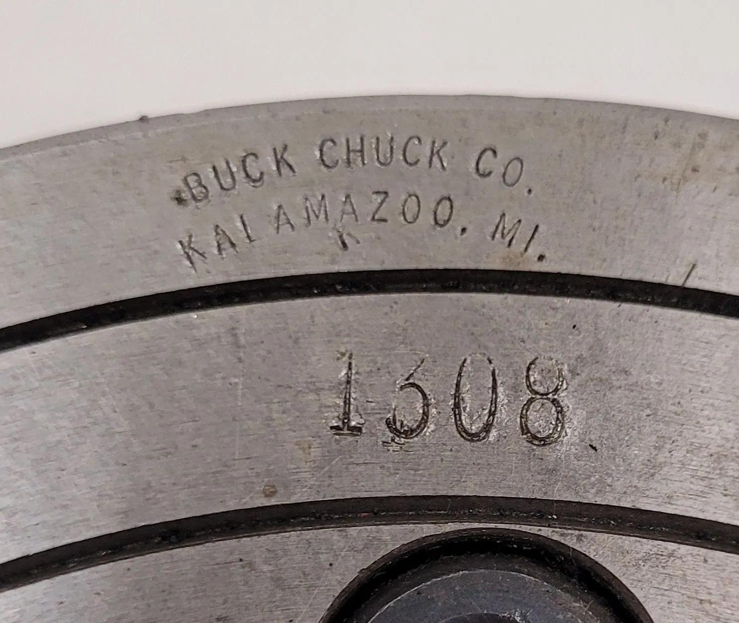 8" Buck #1308, 4-jaw chuck, D1-4 camlock, 2" center hole, 1800 RPM max, w/ chuck key